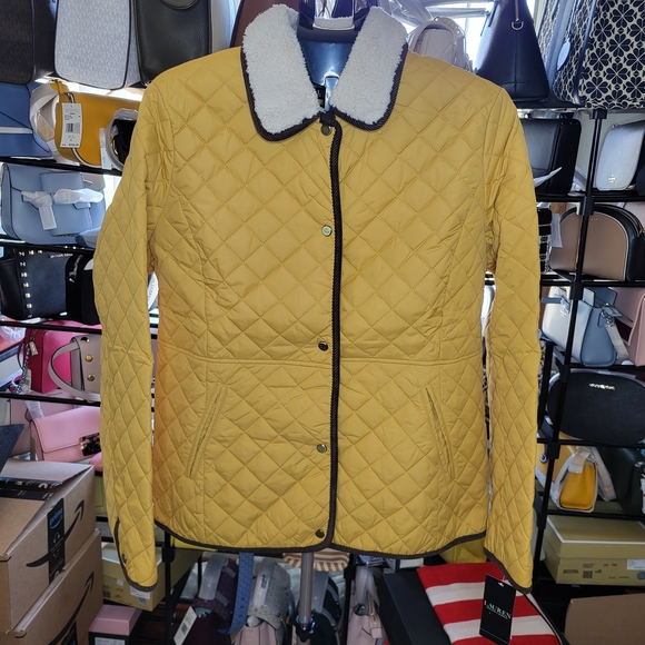 Lauren Ralph Lauren Women's Faux-Sherpa-Collar Quilted Coat In 1QK Mustard